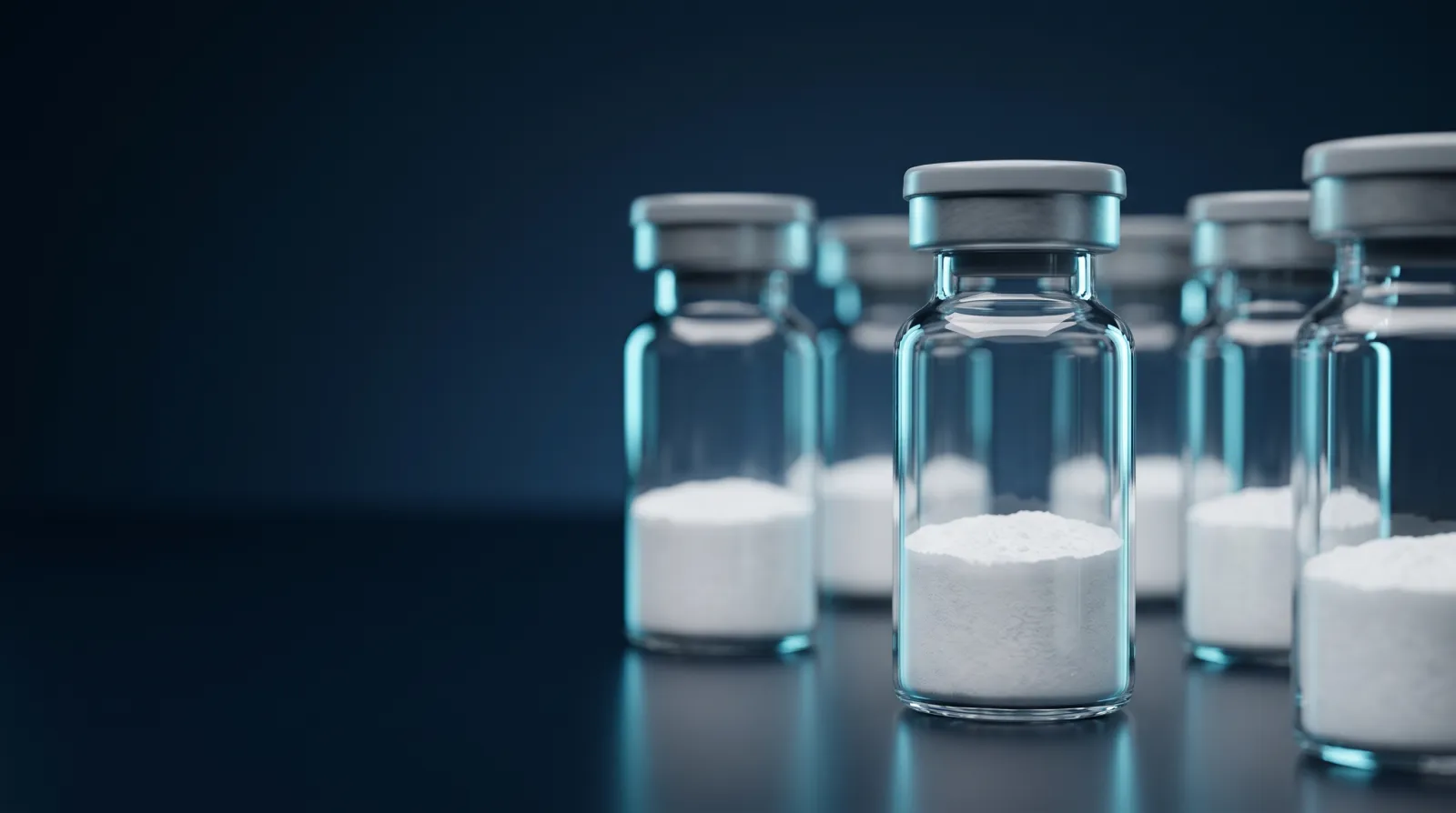 Glass vials containing white freeze-dried material